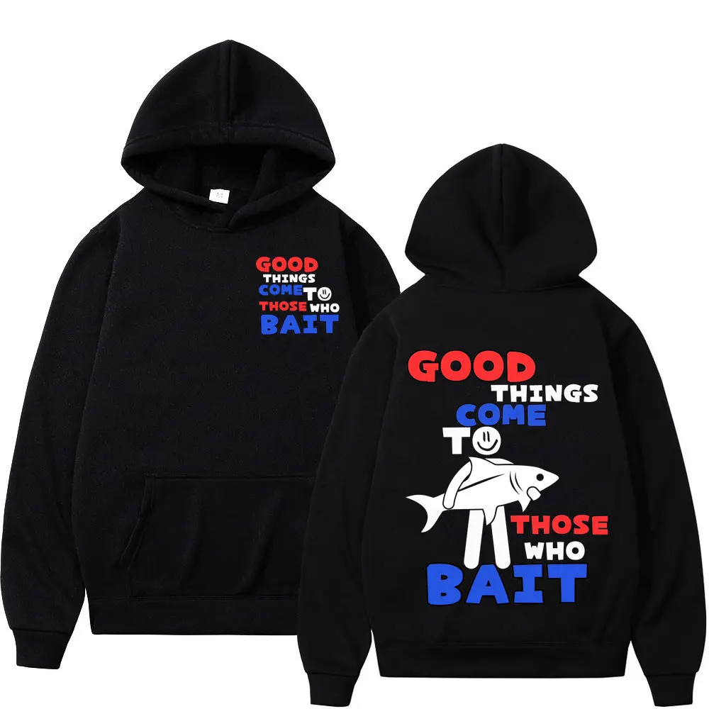 

Забавная толстовка с принтом на тему рыбалки и мемов, с надписью «Добрые вещи приходят к тем, кто...», унисекс, свободного кроя, повседневная спортивная одежда, топы в стиле Харадзюку