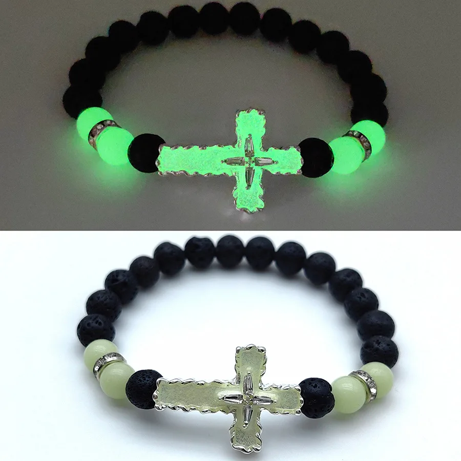 الأوروبية والأمريكية عبر الحدود بقعة مضيئة الصليب سوار سبيكة مطعمة الماس 8 مللي متر الحجر البركاني مضيئة حبة سوار #6