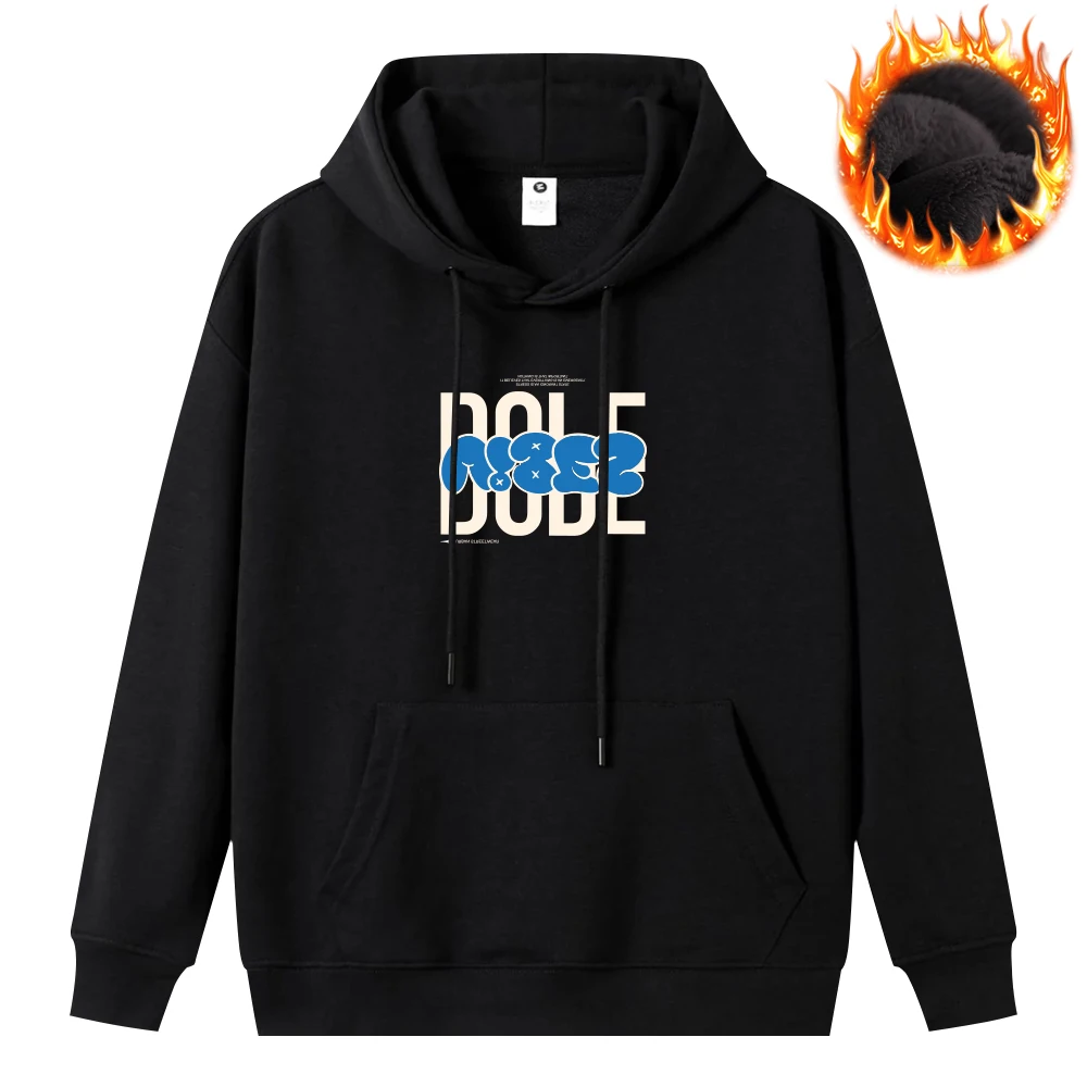 

Letter Printed Hoodie Autumn Winter New in Hoodies & Sweatshirts Thick Plush Mens Clothing Casual Oversize Pullover Unisex Tops