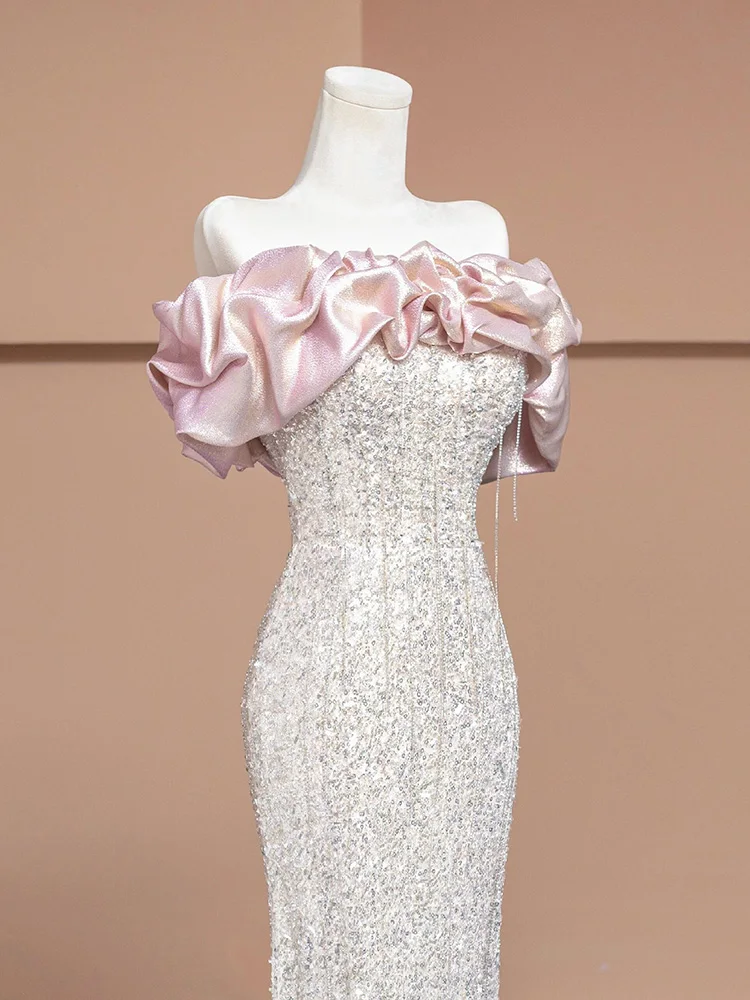 Ele One-shoulder Fi-Tail avondjurk voor bruiloft verjaardag Par bruidsjurk gastheer luxe sensatie lang Dr