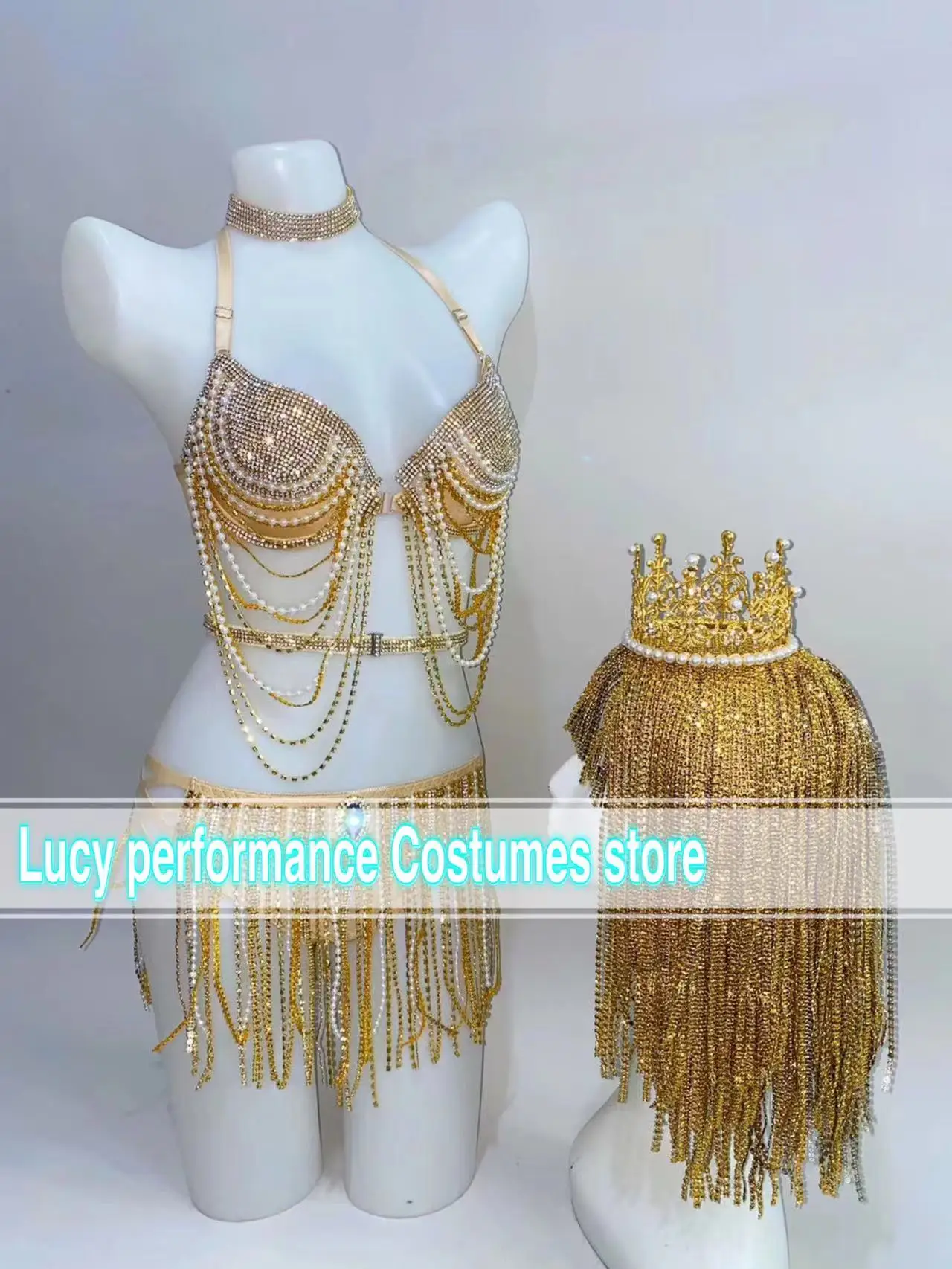 Hot gold tassel crown bikini nightclub guest gogo performance bar DJ dance DS night scene sexy suit