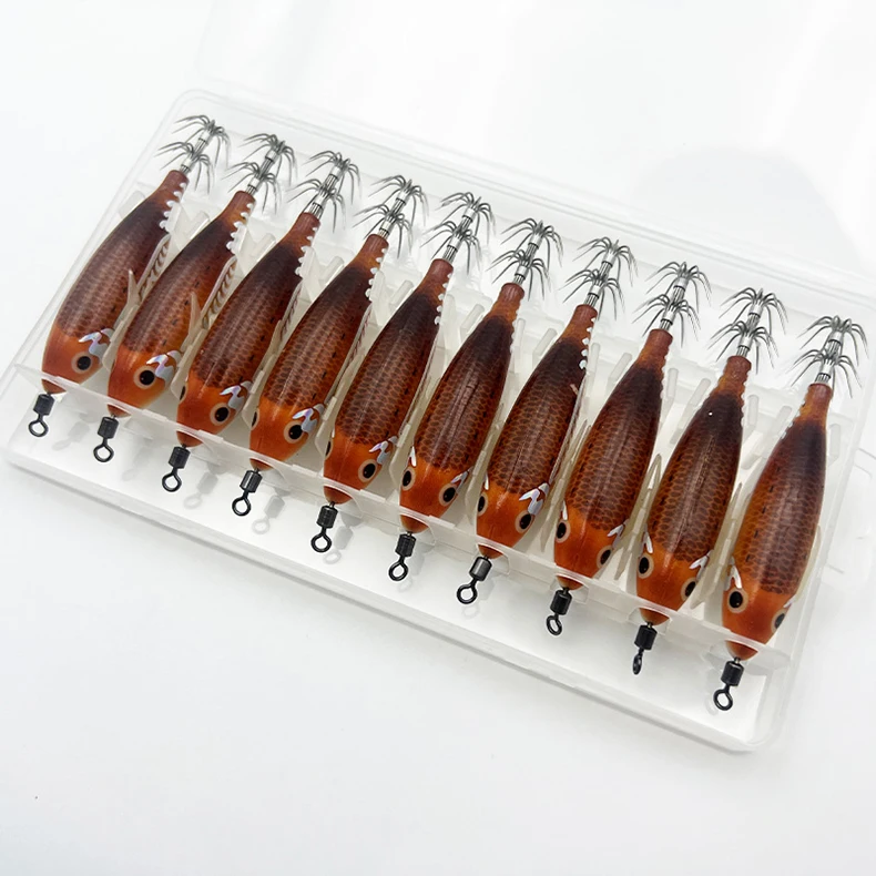 ShareShark 10 Stück/Box 8cm/5,7g Leuchtender Tintenfisch-Jig-Köder, Holz-Garnelen-Köder, Künstlicher Köder, Tintenfisch-Haken-Köder – Detail 9
