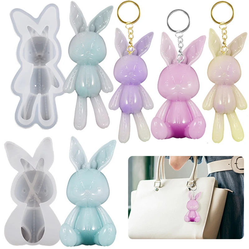 3D Animal Rabbit Resin Molds DIY Sitting Rabbits Keychain Epoxy Silicone Mould Handmade Pendant Crafts Casting Mold