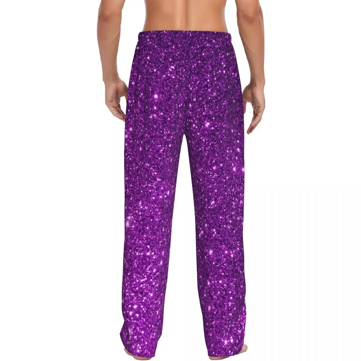 Custom Purple Sparkly Glitter Printing Men Pajama Pants Lounge Sleep Sleepwear Bottoms with Pockets