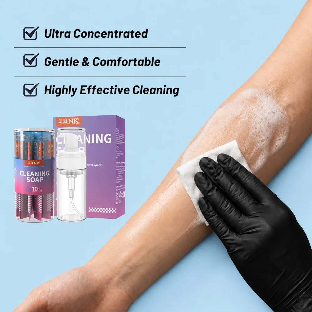UINK Cleaning Soap 10Pcs/Box Mousse Bottle Pocket Portable Blue Soap Professional Tattoo Artists Supplies Used For Human Skin