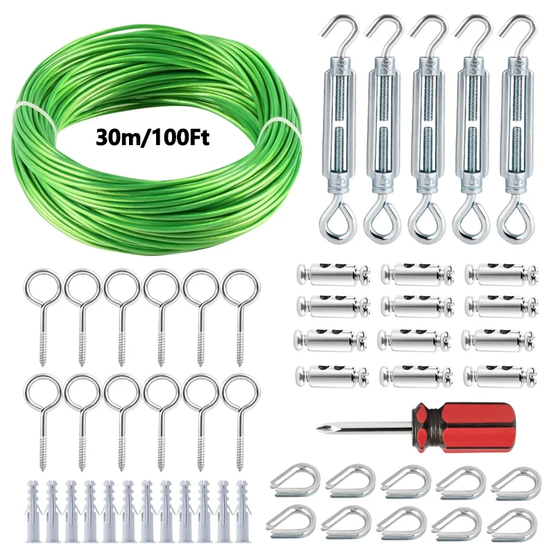 Wire Rope Kit 304 Stainless Steel Wire Cable Turnbuckles Garden Railing Wire Fence Roll Kits for Outdoor Tent Cleaning Rope