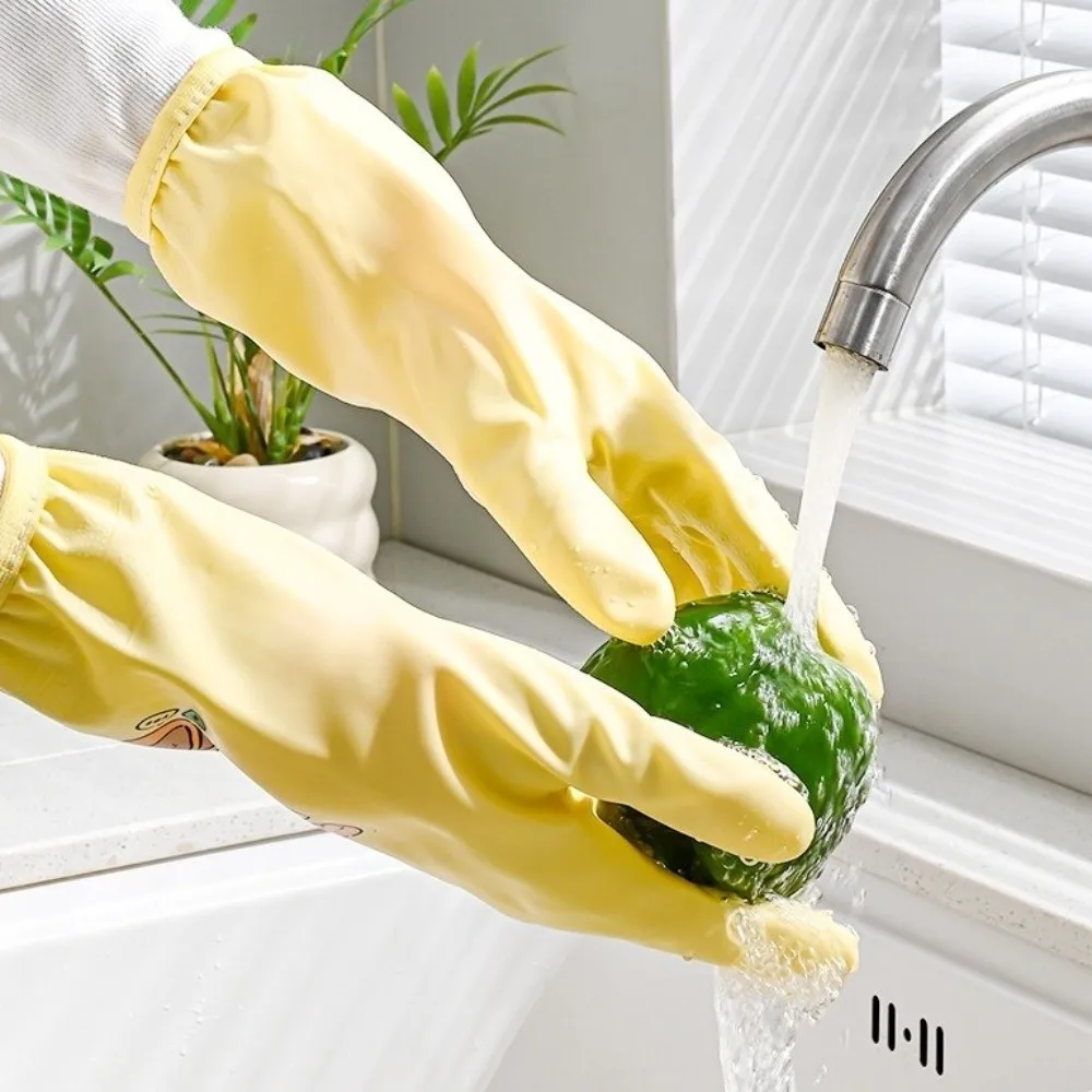 

2Pairs Anti Slip Winter Cleaning Gloves Waterproof Extended Kitchen Gloves Thickened Comfortable Dishwashing Gloves Kitchen Use