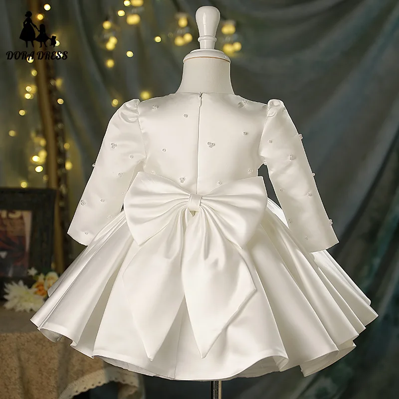 فستان بناتي أبيض مع فيونكة فستان حفلات التجميل للفتيات الصغيرات فستان حفلات أعياد الميلاد للأطفال الصغار فساتين التعميد plaçе Эчки