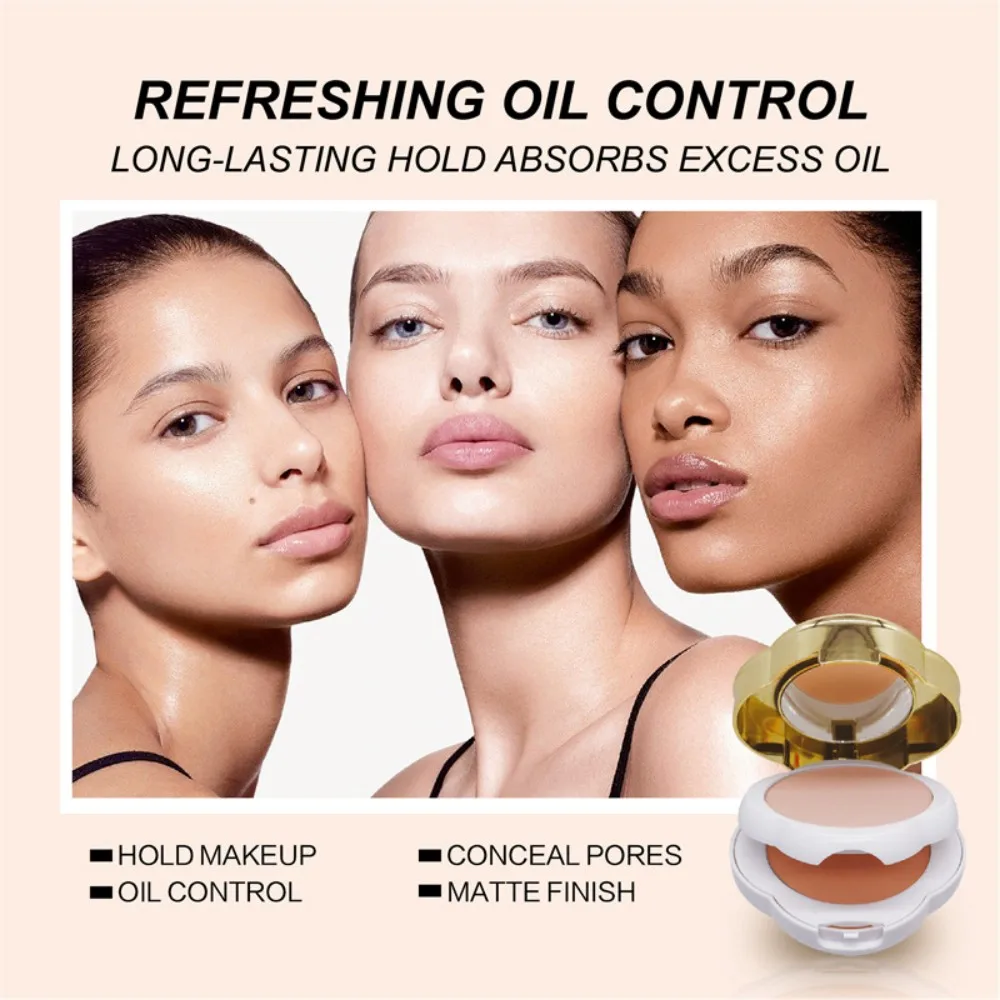 بودرة أساس طبيعية مضغوطة غير لامعة للتحكم في الزيوت وتبييض الوجه وقاعدة كريم أساس مدمجة وخافي عيوب البشرة ومستحضرات التجميل