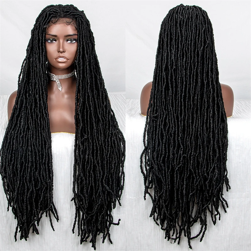 

30 inches Long Synthetic Hair Soft Dreadlocks 180% Density Full Lace Braids wigs for Black Woman