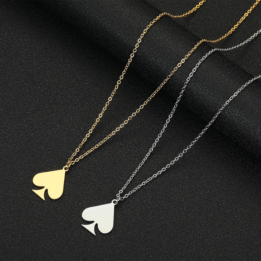 Kinitial Stainless Steel Necklaces Dainty Jewelry Playing Card Hearts Poker Spade Pendant Necklace Party Gift