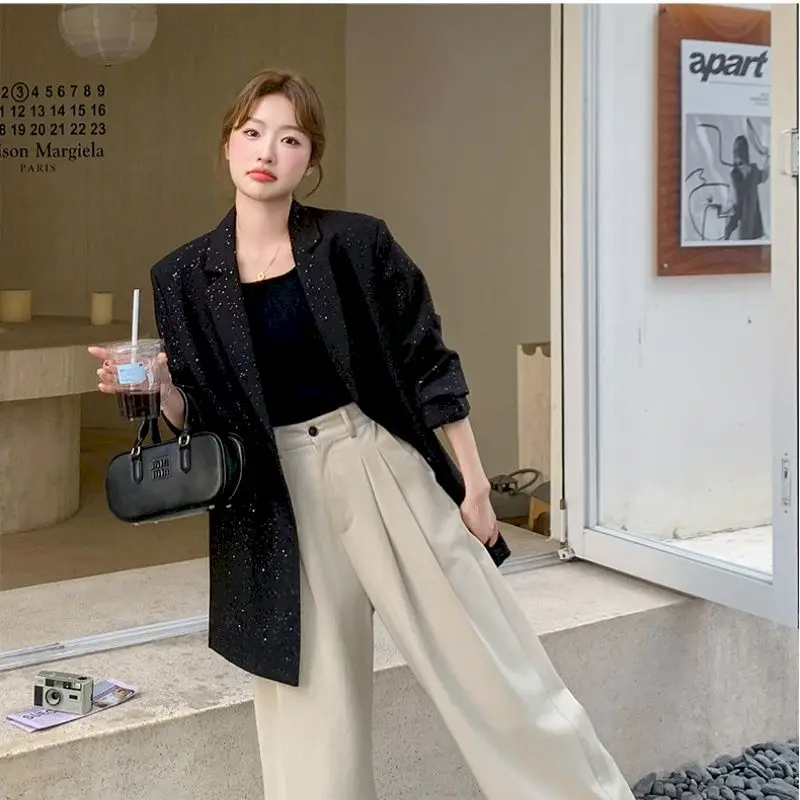 Black Suit Jacket for Women 2026 Spring Autumn Trend Thin Blazer High-end Street Style Loose Casual Coat Fashion Womens Clothing