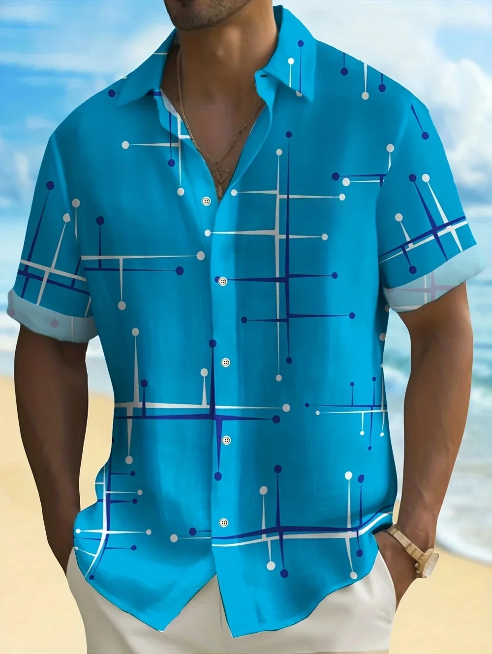 2026 New Summer Essential Printed Fashion Hawaii Loose Leisure Travel Men's Short Sleeved Shirt