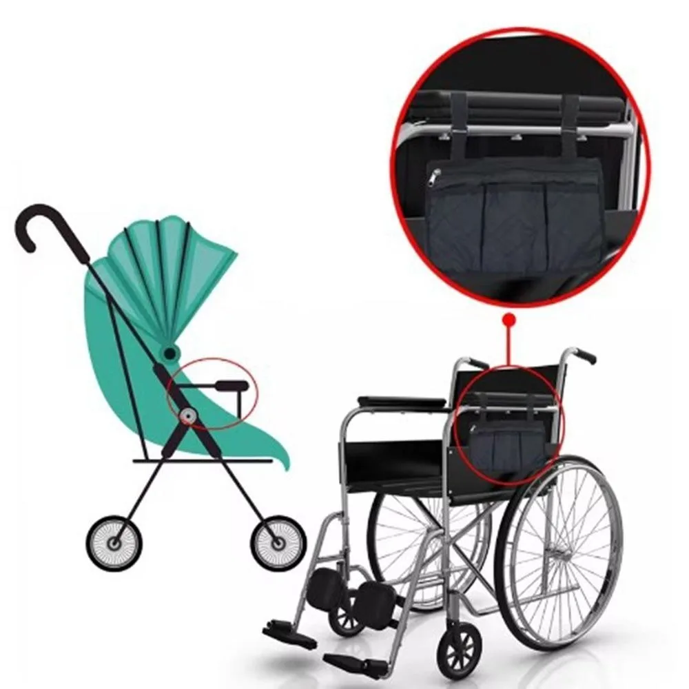 Multi-pocket Wheelchair Hanging Bag Large Capacity Multifunctional Arm Rest Pouch Waterproof Stroller Hanging Bag Wheelchair