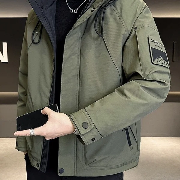 

Men's down Jaet Thiened Warm Loose Du down Workwear Coat Winter Outdoor Casual Faion Polyester Fiber hine Waable