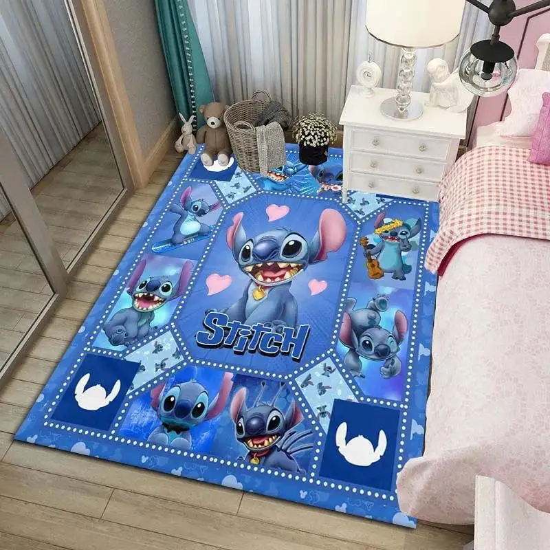 MINISO Disney Stitch Cartoon Printed Area Carpet for Children Living Room Bedroom Floor Mat Kitchen Mat Children's Bedroom Mat