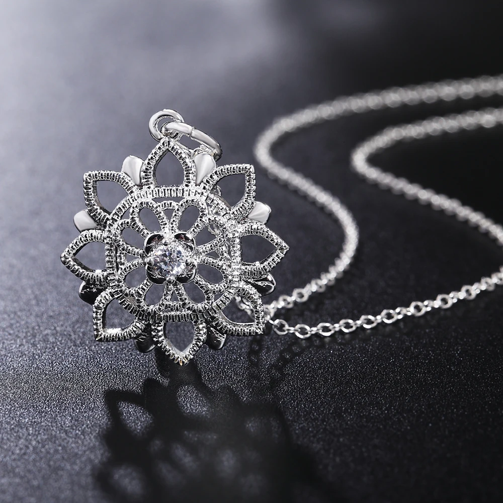 

Fine 925 Sterling Silver Necklace For Women Lady Flower Beautiful Fashion Pendant Elegant Charm Pretty Lady Jewelry Chain