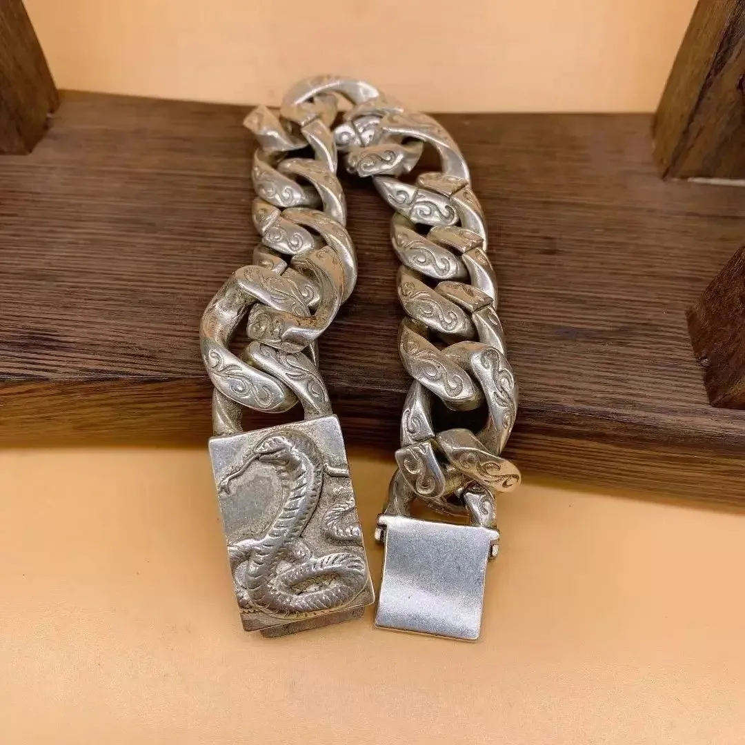 

Браслет из тибетского серебра S925 с изображением змеи, персонализированные украшения, изысканное исполнение, подарок для мужчин и женщин