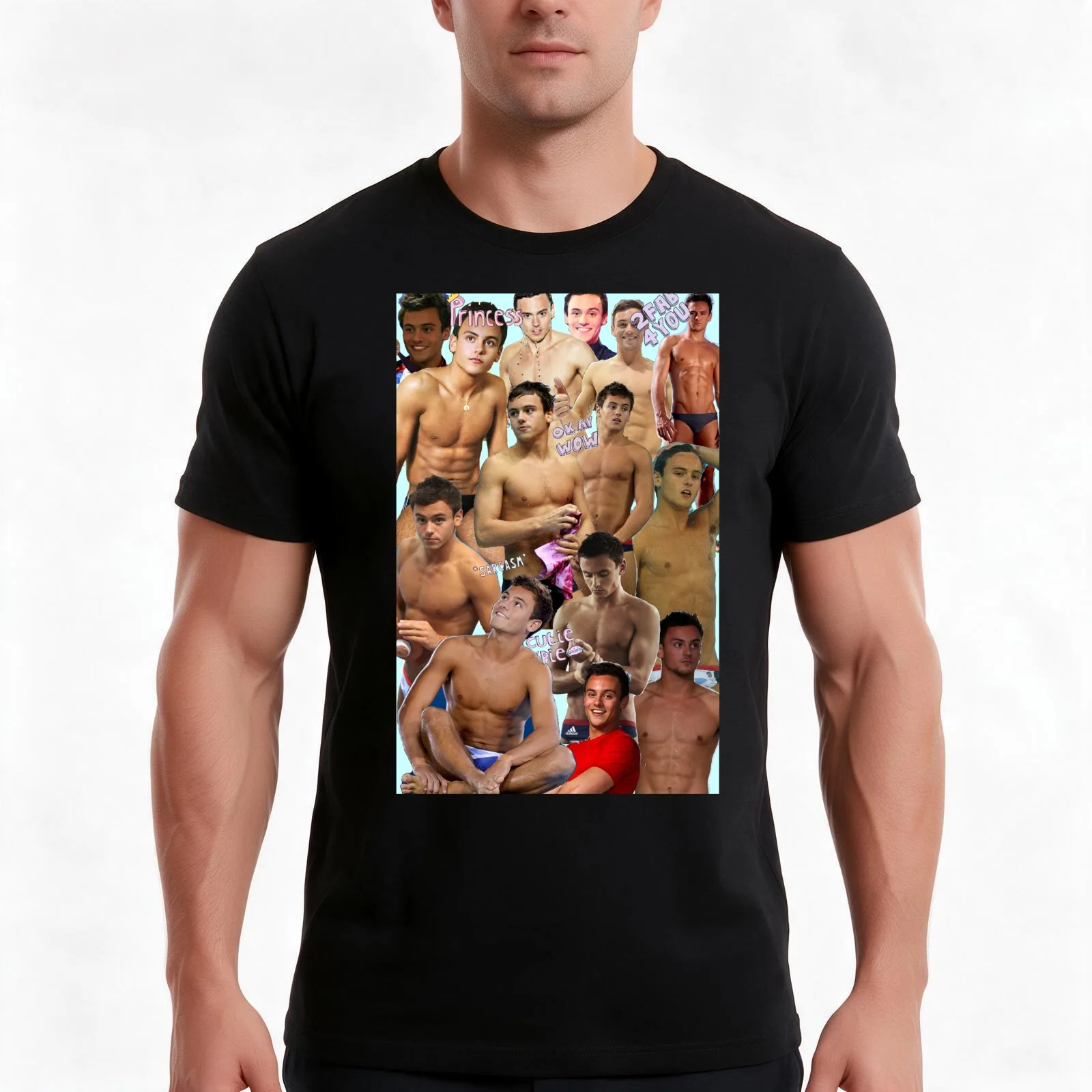 Tom Daley Collage T-Shirt Summer Casual Cotton Tee Oversized Streetwear Tops Vintage Graphic Print Loose Fit Short Sleeve