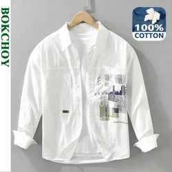 2024 Autumn New Fashion Printed Loose 100% Cotton Shirts for Men Clothing Casual Soft Long Sleeve Men Shirts CM7309