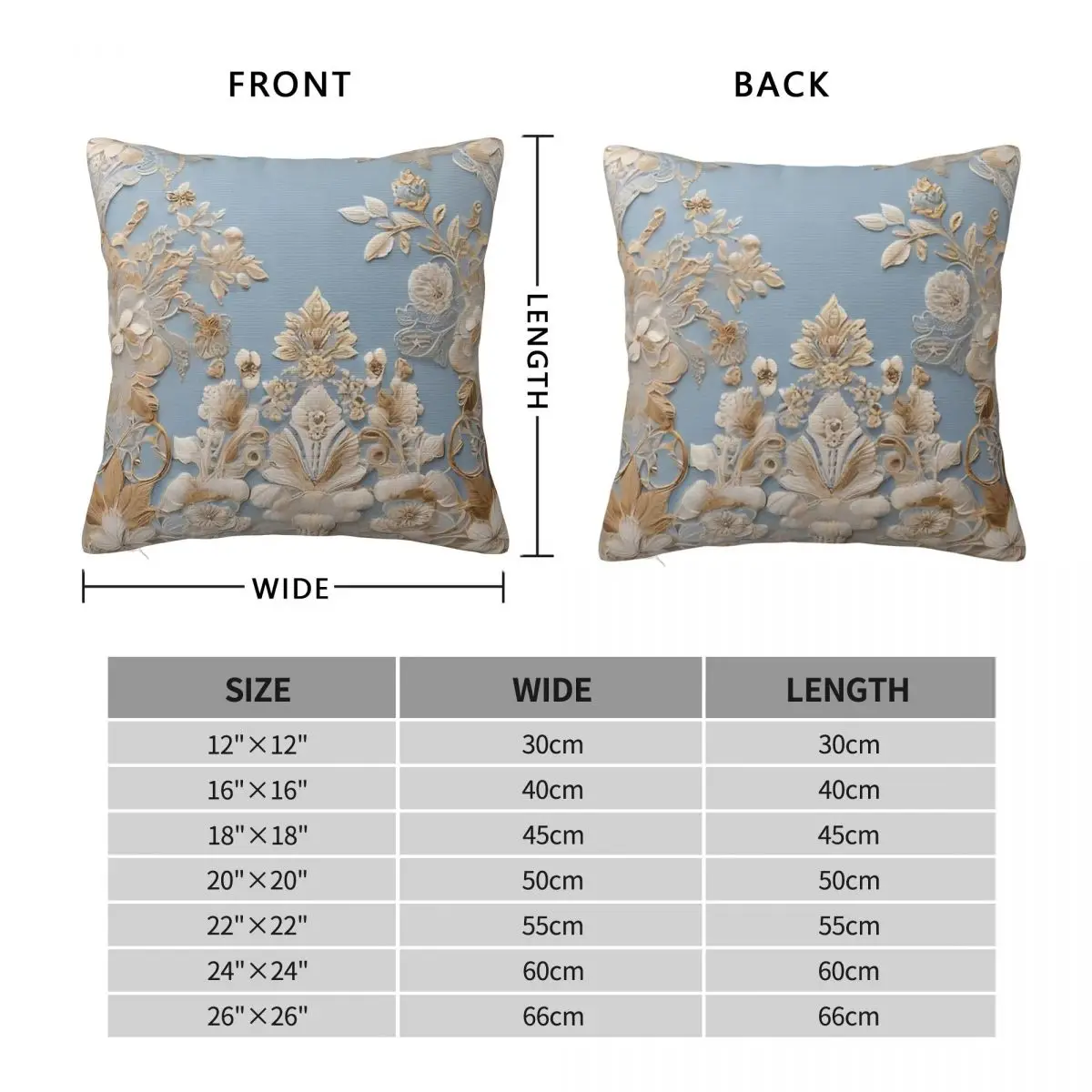 Captivating Gold Baby Blue Tone Pillowcase Polyester Linen Velvet Printed Zip Decor Sofa Cushion Cover 18