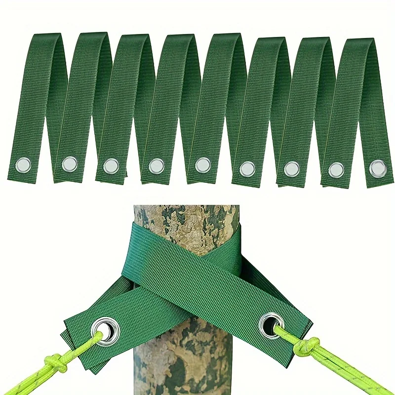 8pcs Green Nylon Tree Support Straps, Durable Tree Straightening Ties for Saplings & Wind Protection