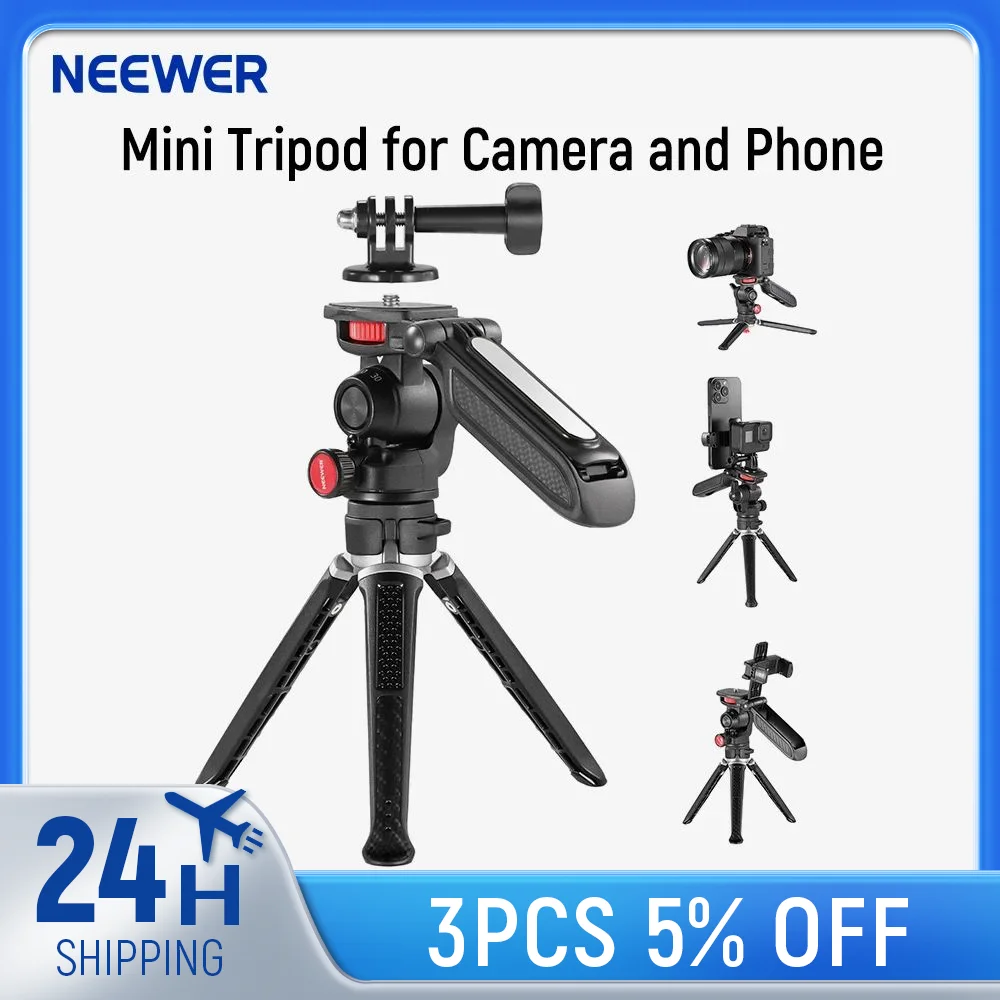 NEEWER Mini Tripod for Camera and Phone with Handle/Phone Holder/Action Camera Adapter/360° Pan & Tilt, Vlog Selfie Stick