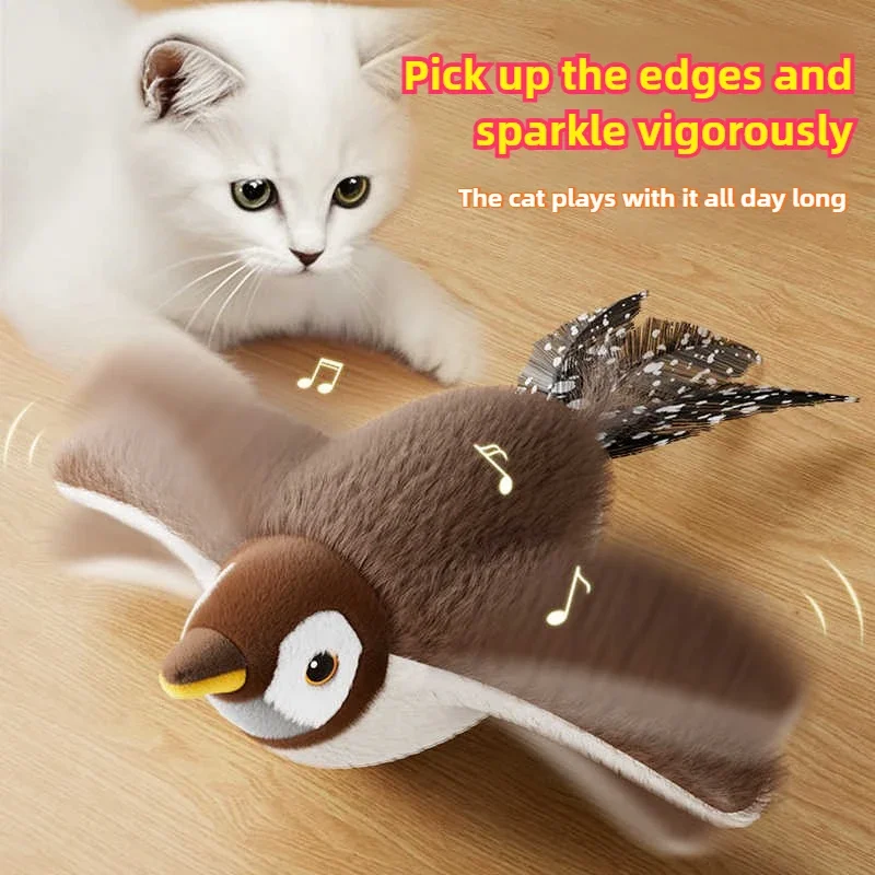 Interactive Cat Toys Rechargeable Flying Bird Rat Cat Toy Chirping Flapping Bird Can Add Catnip Touch Activated Plush Toy