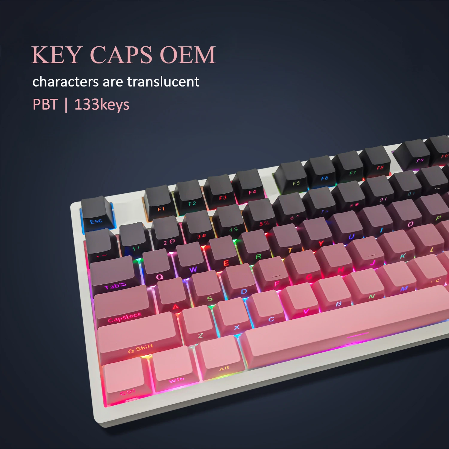 Key Caps OEM 133 Keys Blackberry Translucent Gradient Side Engraved Characters Black Pink PBT Mechanical Keyboard Keycaps