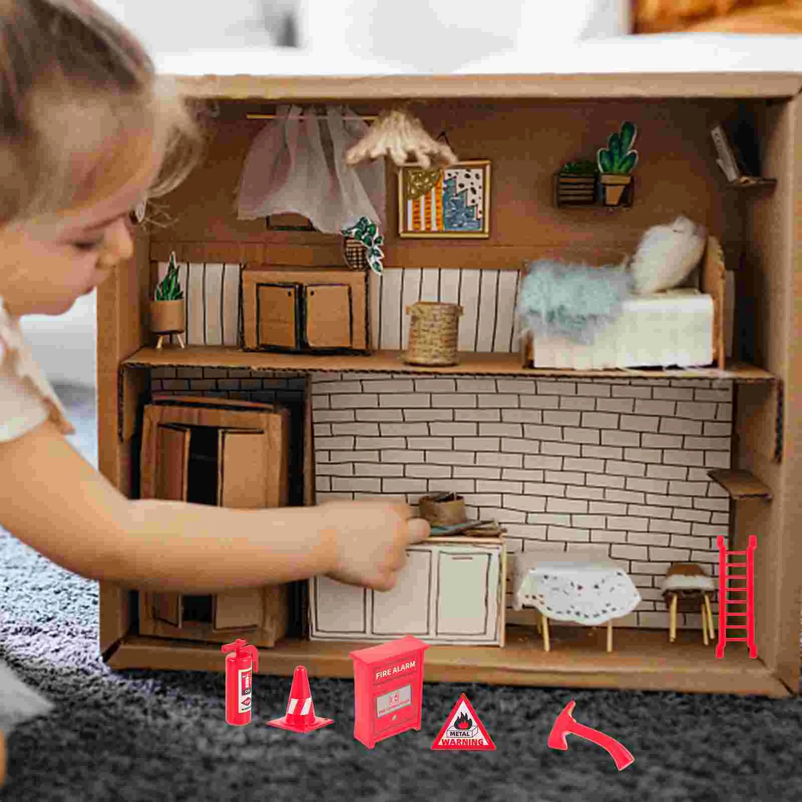 8 Pcs Eight-piece Set of Dollhouse Fire Accessories Kid Extinguisher Ladder Tiny Toys Mini Decors Small