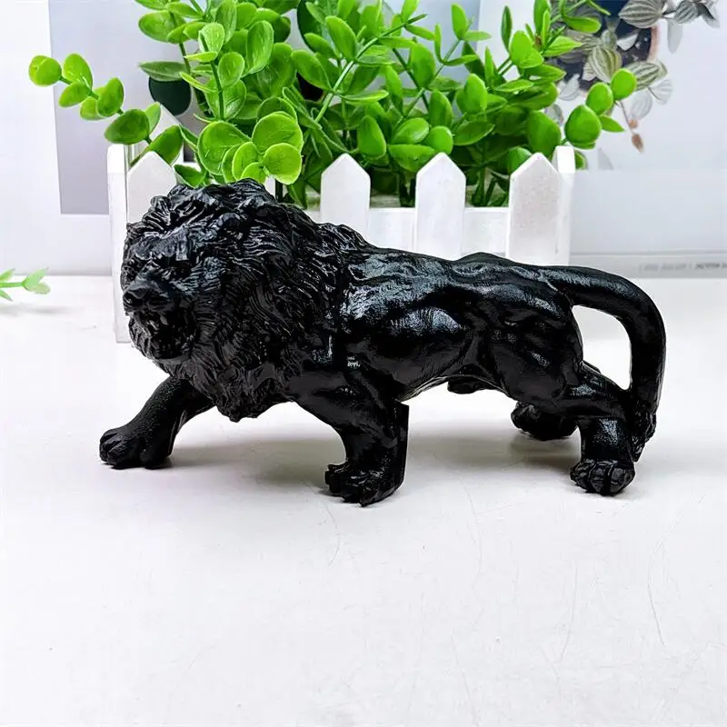 

Natural Black Obsidian Lion Carving Crystal Hand Carving Lion Statue Gift Ornamen Home Furnishing Gift 1PCS