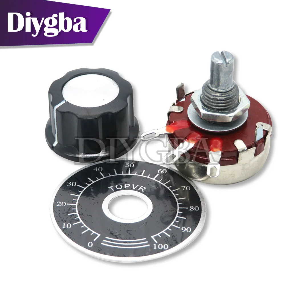 1 set = 3PCS  WTH118 with knob / scale 5K 10K 100K 500K 200K 100 ohm Potentiometer WTH118-1 1k 2k2 4k4 22k 74k