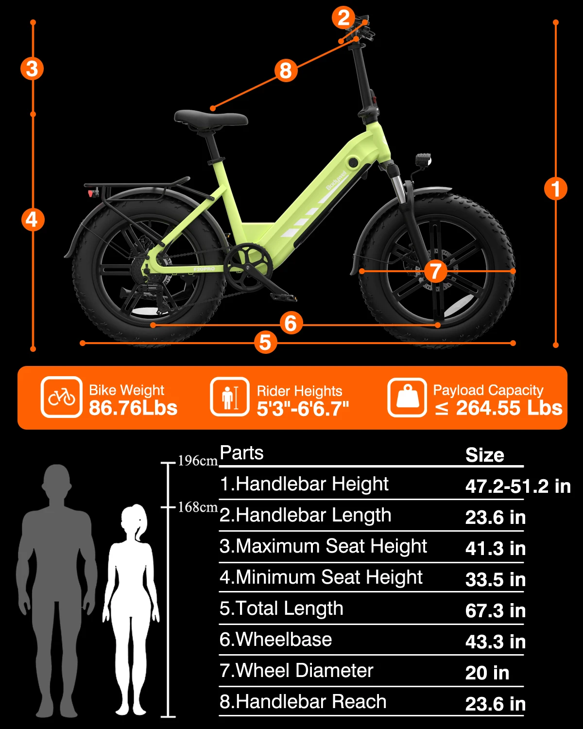 Bodywel F20 Pro Erwachsenen-Elektrofahrrad E-Bike 48V18AH Akku 20 Zoll Reifen Schneemobil E-Bike – Detail 8