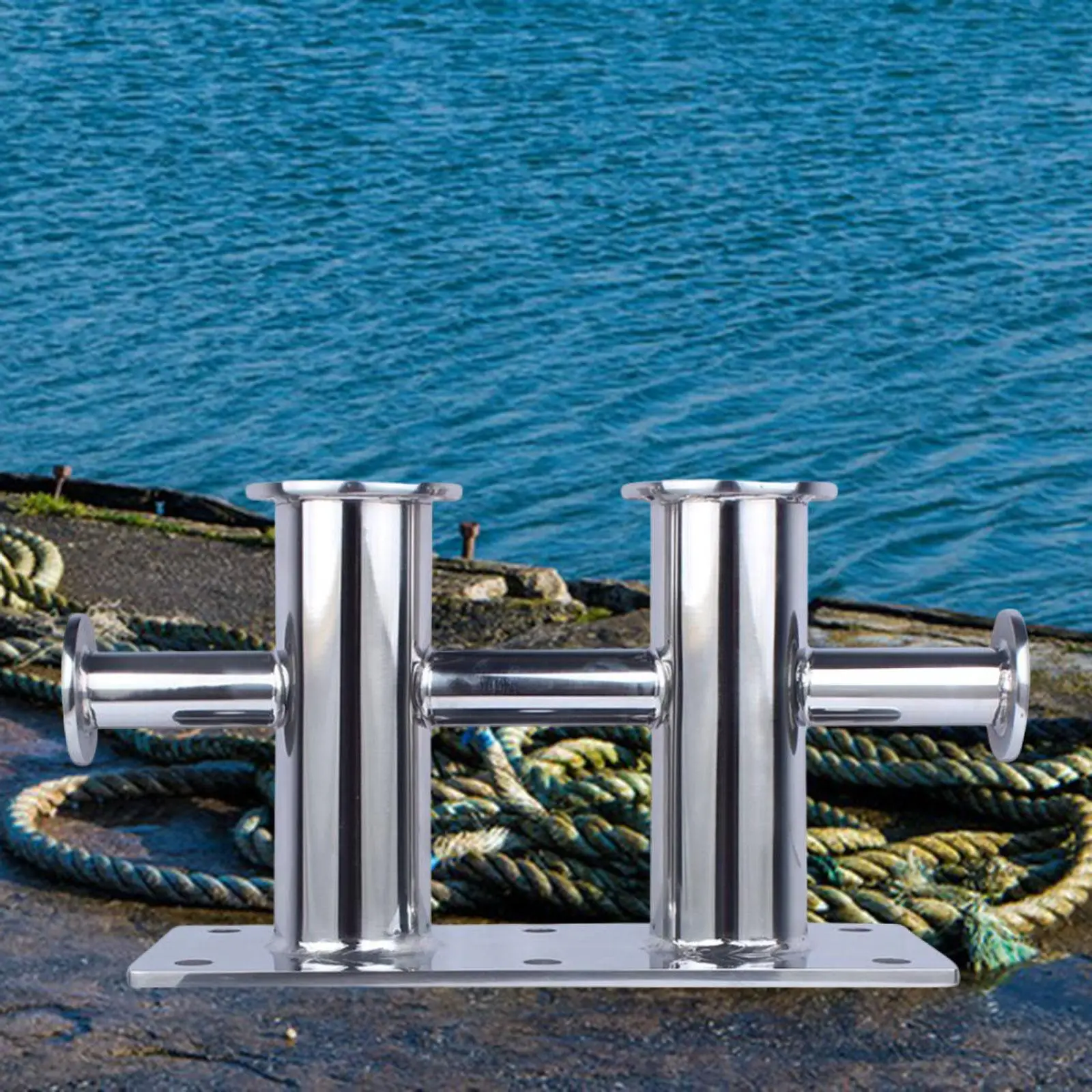 

Double Cross Bollard Mooring Bitt Anchor Cleat Silver Boat Mooring Equipment Easy Use Marine Accessories for Speedboats