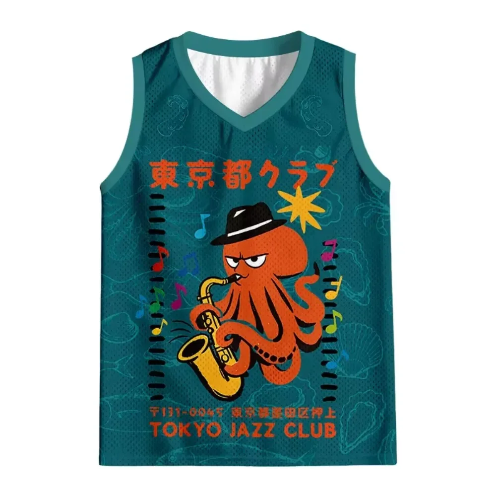 Fashion New Gothic Cool Octopus 3D Printed V-Neck Men's Large-Sized Vest  Y2K Outdoor Casual Breathable Quick-Drying Sports Vest