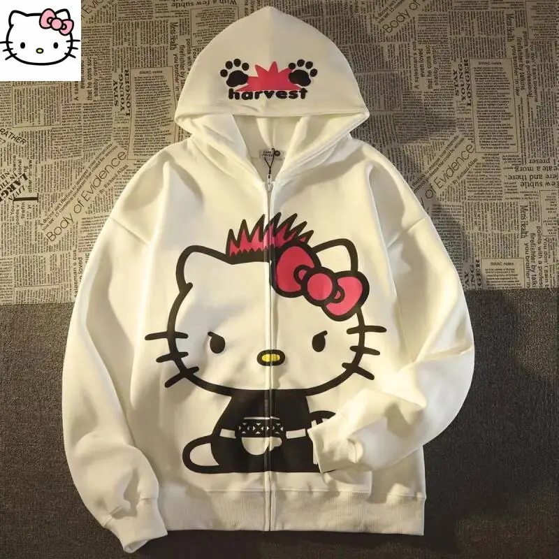 Sanrios Kawaii Jacket Hello Kittys Winter Long Sleeve Sweet Loose Simple Comfort Creative Fashion Hot Selling Birthday Present