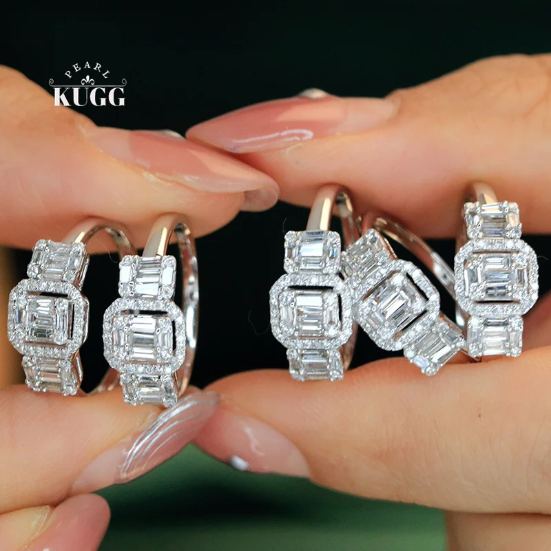 

Кольцо KUGG из 100% белого золота 18 карат, классический блестящий дизайн, с натуральным бриллиантом, обручальное кольцо для женщин, высококачественное свадебное украшение