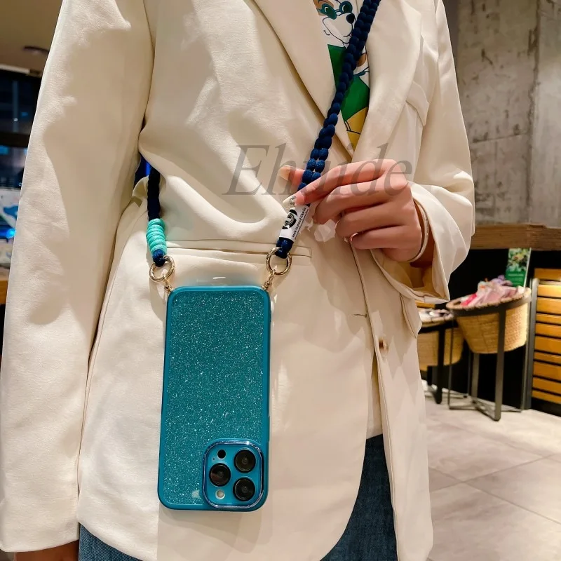 Crossbody Strap Case For Samsung Galaxy S26 S25 S24 Ultra S21 S20 S23 FE S22 Plus A57 Glitter Neck Plush Lanyard Rope Soft Cover