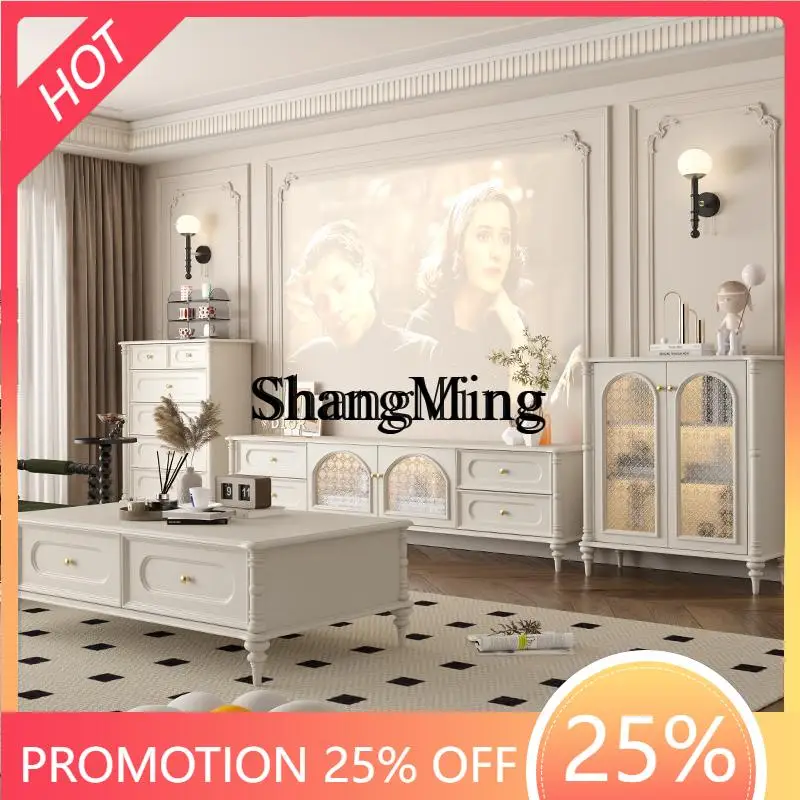 

SM Home High Value Cream Style Solid Wood TV Cabinet Modern Simple Living Room Home Small Apartment Storage Cabinet