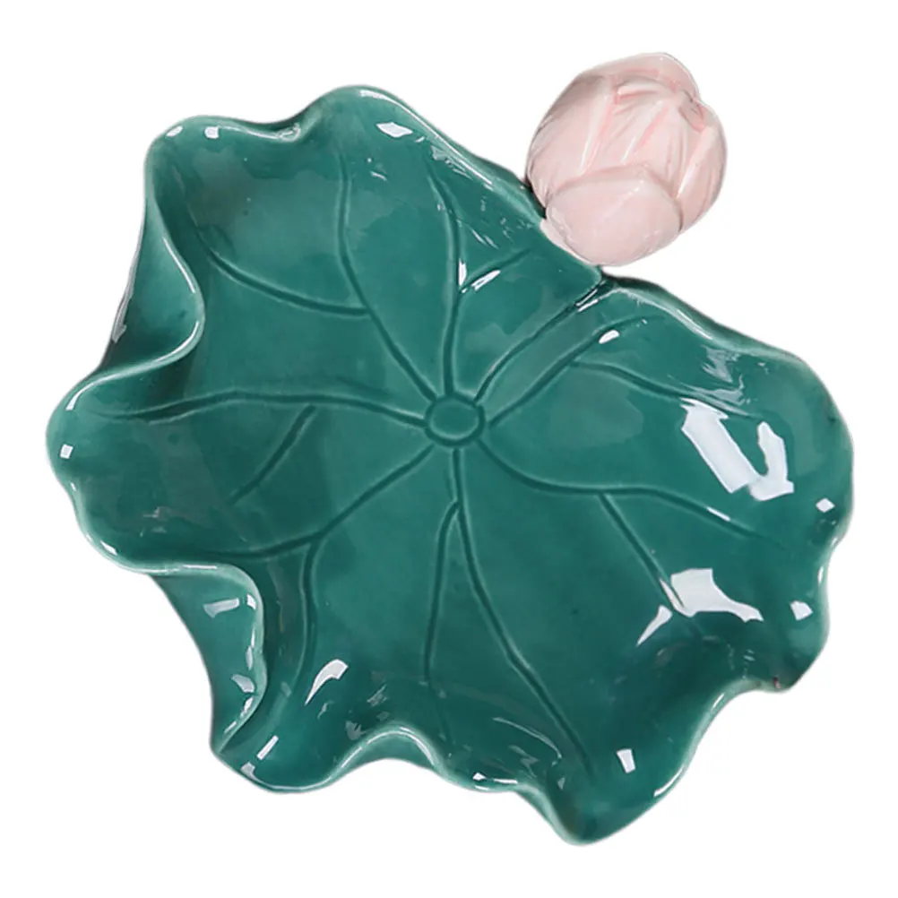 

Green Ceramic Soap Box for RV Bathroom Sink Lotus Leaf Shape Holder Kitchen Dish Saver