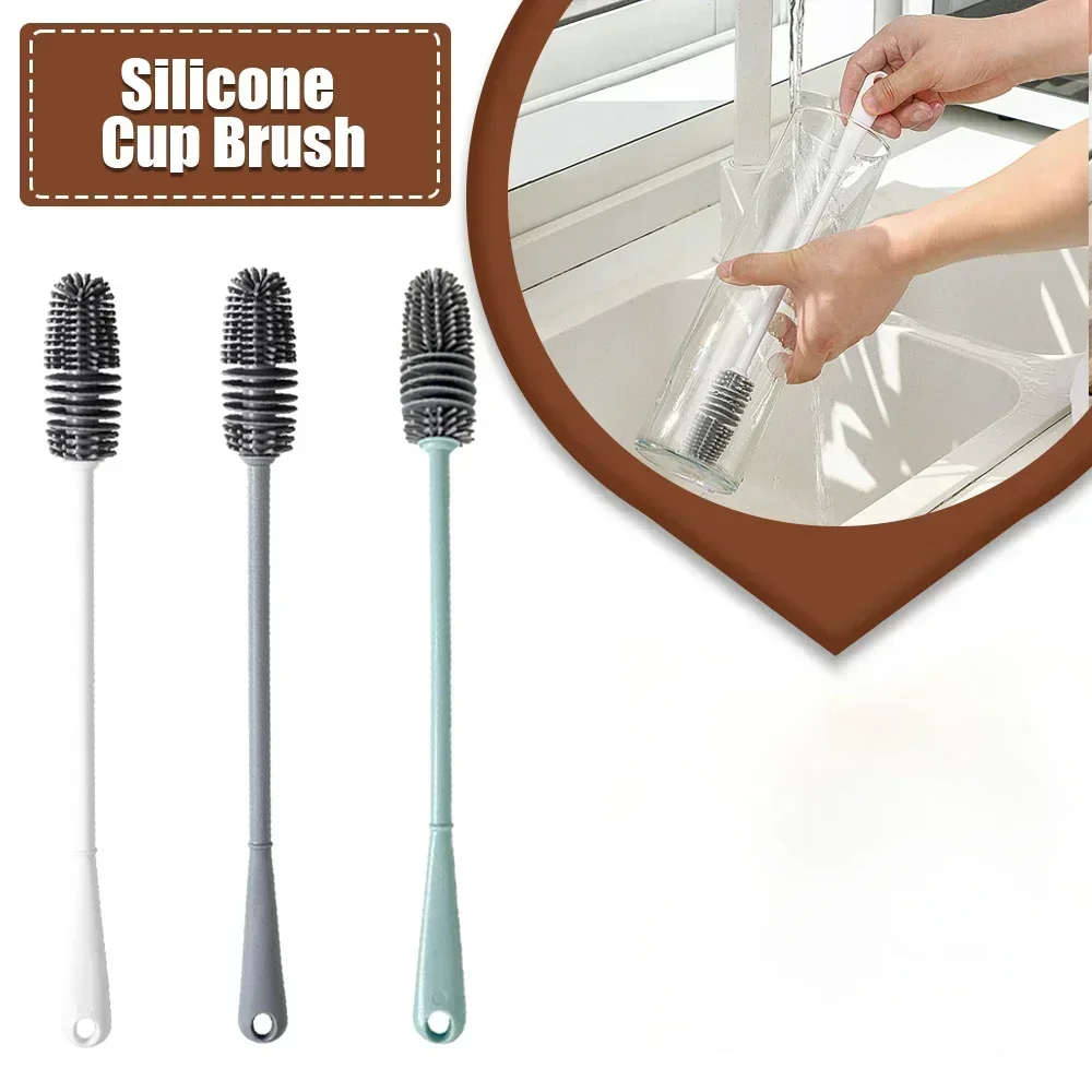 

Silicone Cup Brush Milk Bottle Cleaning Brush Long Handle Water Bottles Cleaner Glass Cup Washing Brush Kitchen Scrubbing Tools