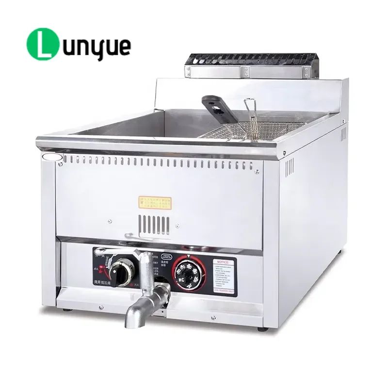 Commercial 17L Stainless Steel Gas Countertop Deep Fryer Single Tank 2 Baskets Temperature Control for Restaurant Kitchen