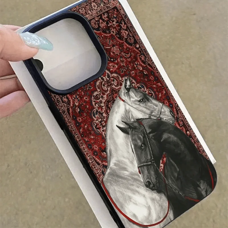 

Black and horse fashion design phone case suitable for iPhone17 16 15 14 13 12 11Pro/Max/Plus anti drop and shockproof backcover