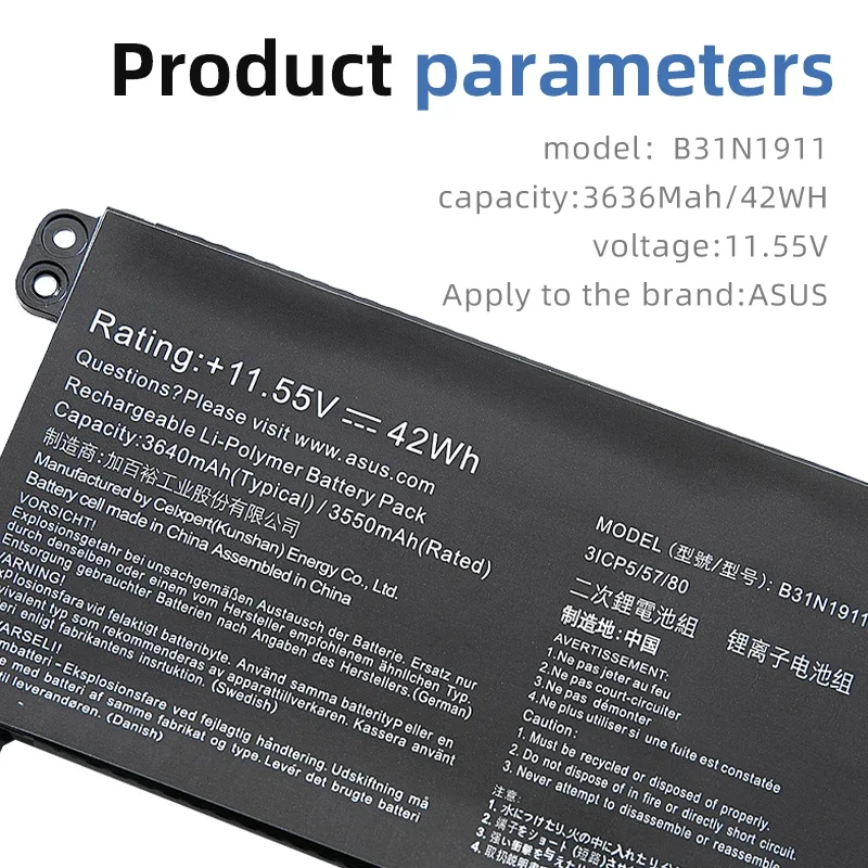 Laptop Battery B31N1911 for ASUS VivoBook Flip 14 TM420IA TP470EA M413DA M413DA-EK162T M413DA-EK007T X421DA X421EA 11.55V 42WH