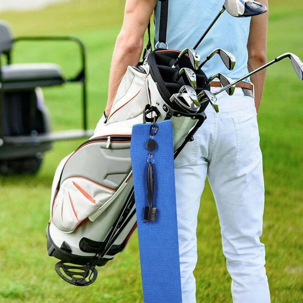 Toallas de Golf con patrón de gofres, Kit de herramientas de cepillo de tres pliegues con limpiador de ranuras para palos, regalos de Golf (toalla
