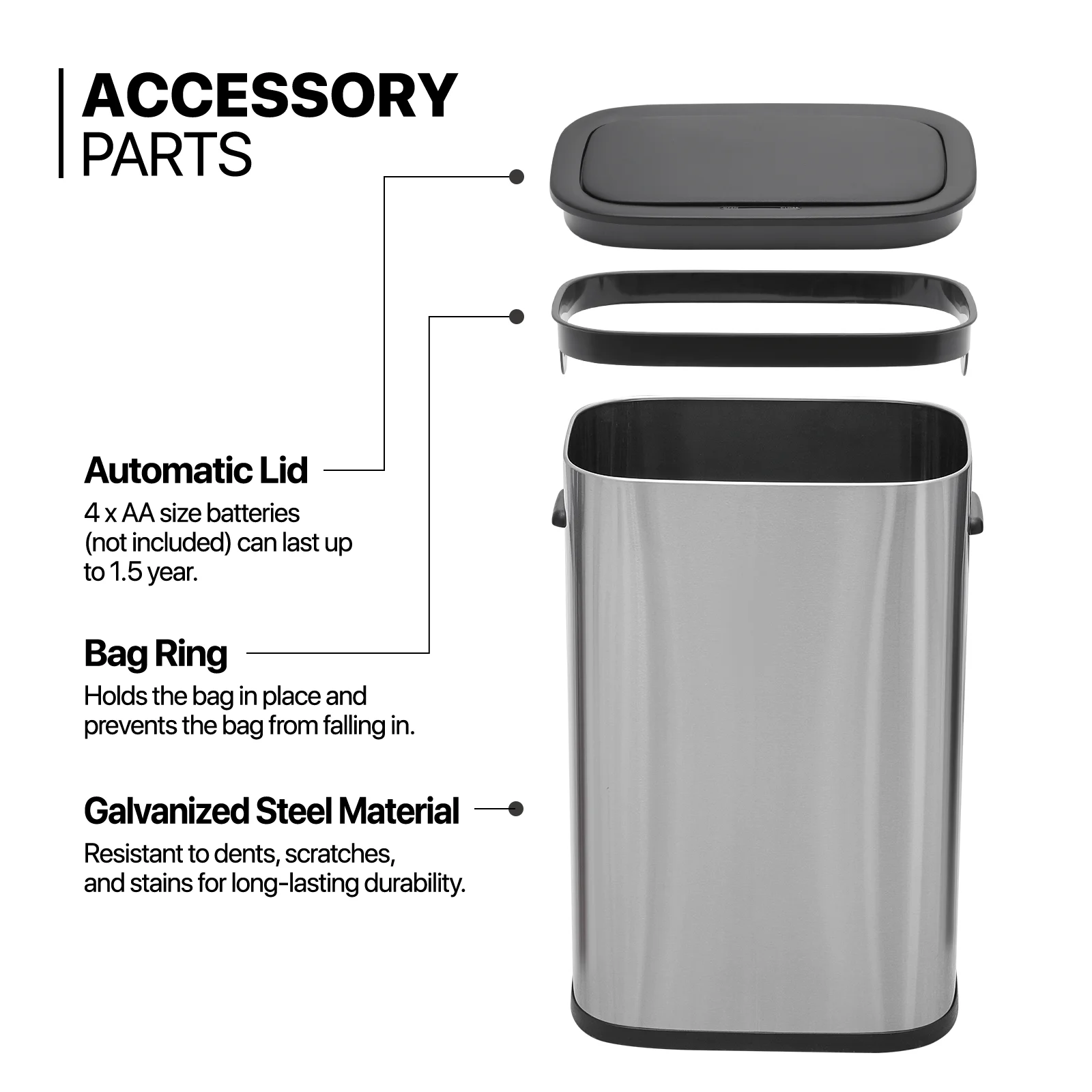 

14.5-Gallon Touchless Automatic Motion Sensor Trash Can with Soft-Close Lid for Kitchen Bathroom Bedroom Living Room