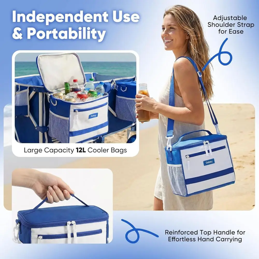 Heavy Duty Beach Wagon with 9" Big Sand-Proo Wheels, 300L Oversized oldable Beach Cart with Cooler| Adjustable Handle & Balloon view 4