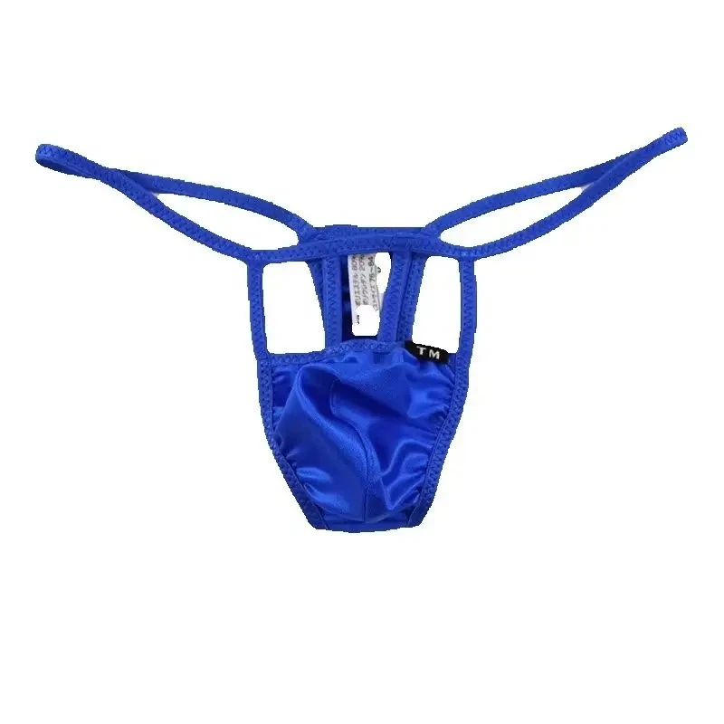 Men Low-Rise Hollow Out T-back Thong Glossy Stretchy Fabric U-Convex Pouch Breathable Minimal Underpants Male Intimate Underwear