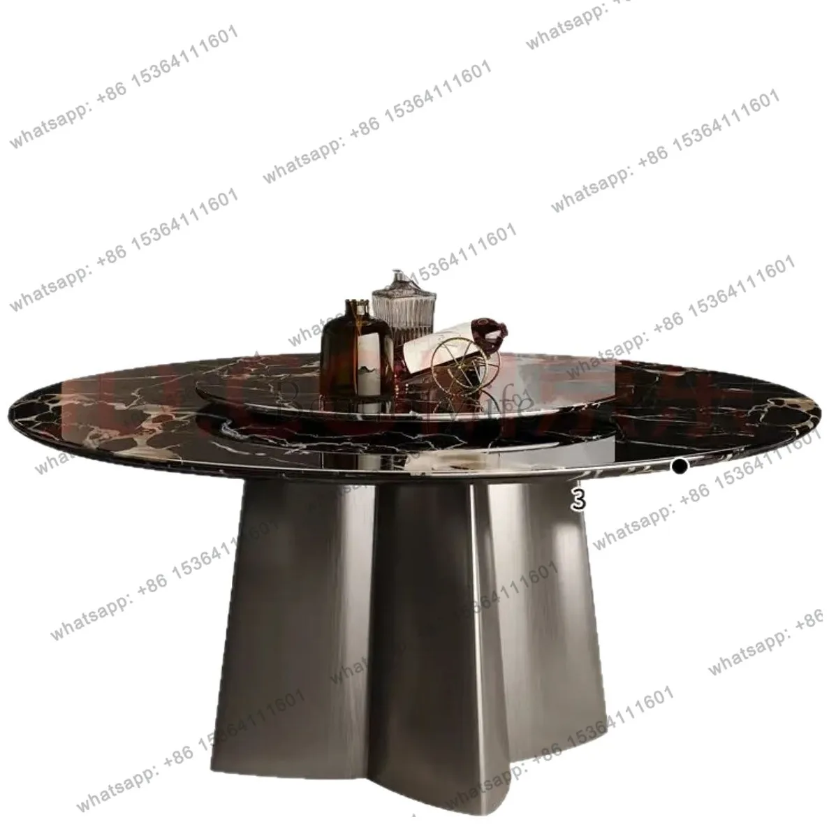 Dining table Natural marble round dining table with turntable Italian minimalist high-end