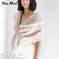 Winter Bridal Faux Fur Coat Women Wedding Bolero Stole Shawl Evening Party Wrap Shoulder Cape Elegant Faux Fur Cloak Shrug Scarf